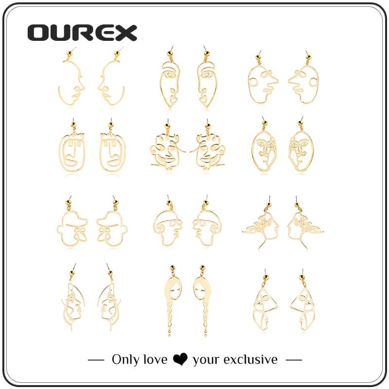 

Dangle & Chandelier OUREX 2021 Punk Style Gold Color Metal Face Drop Earrings Simple Design For Women Party Jewelry Wholesale