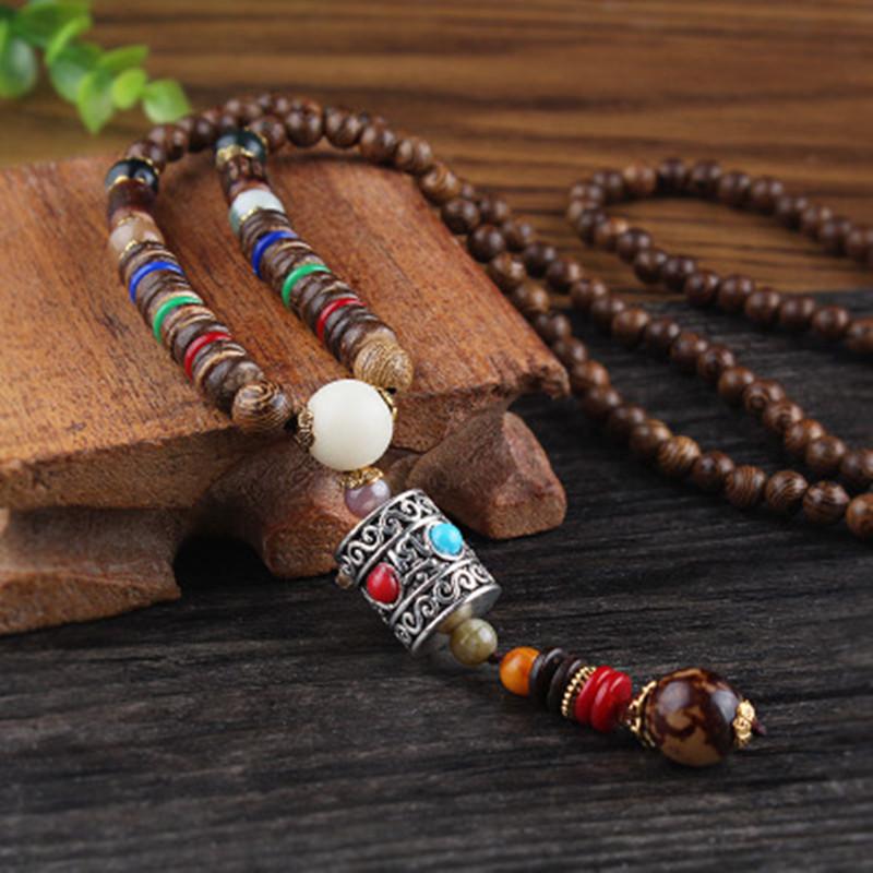 

Pendant Necklaces Vintage Ethnic Style Lotus Ox Horn Wood Beaded Stone Pendants & Statement Nepal Necklace Women Men Jewelry