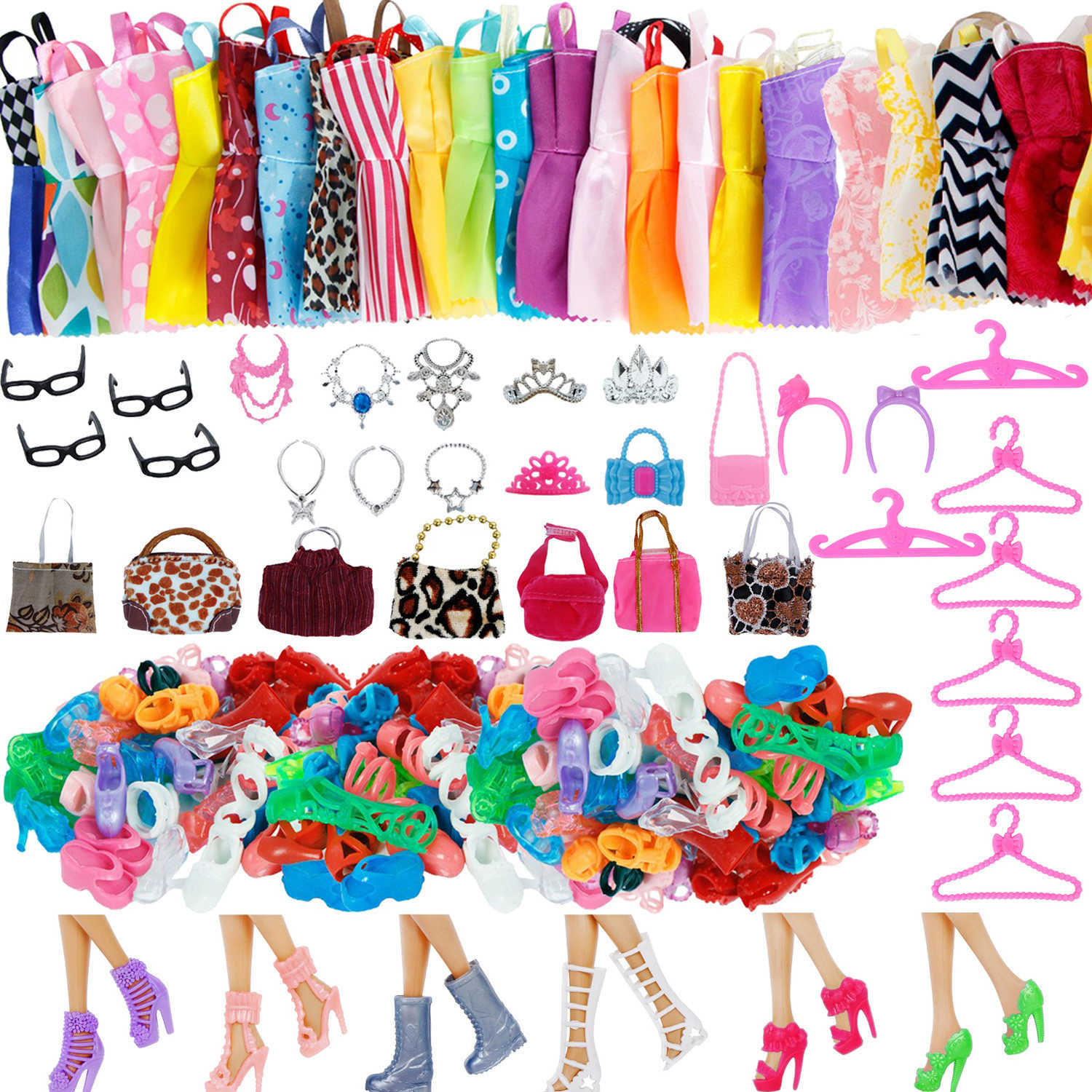 

Random 1 Set Wholesale Doll Clothes Accessories Shoes Boots Hanger Mini Dress Handbags Glasses Dollhouse Kids Toy