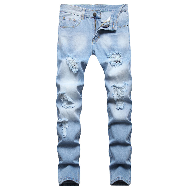 

Men Ripped Slim Fit Jeans Hole Destroyed Skinny Straight Leg Washed Frayed Motocycle Denim Pants Hip Hop Stretch Biker Men's Distressed Trousers YK5002-3, 9205