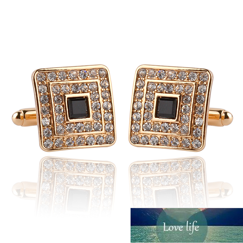 

full rhinestone Cuffinks box shaped Layers Cuflink gold silver color Cuff Links Button business clear cuff link gift for lawyer Factory price expert design Quality