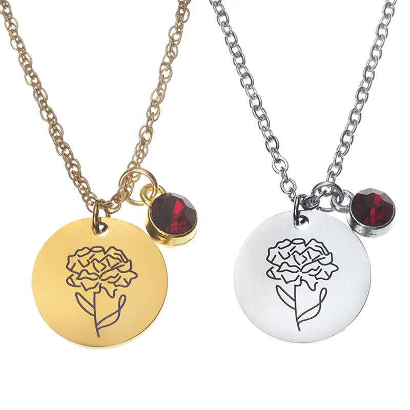 

Chains Personality European And American Birthday Necklace Stainless Steel Flower Gamble Stone Pendant
