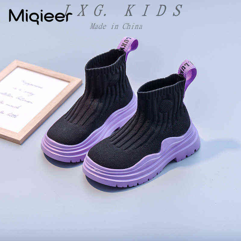 

Autumn Girls Boots Children Winter Kids Slip On Elasticity Socks Shoes Soft Sole Non Slip Ankle Boots Chaussure Fille 211108, Lavender