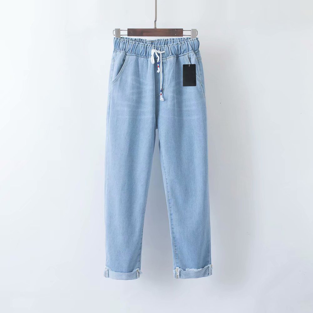 

jeans b5619 women's fashion elastic waist red and blue lace up in spring of 2021