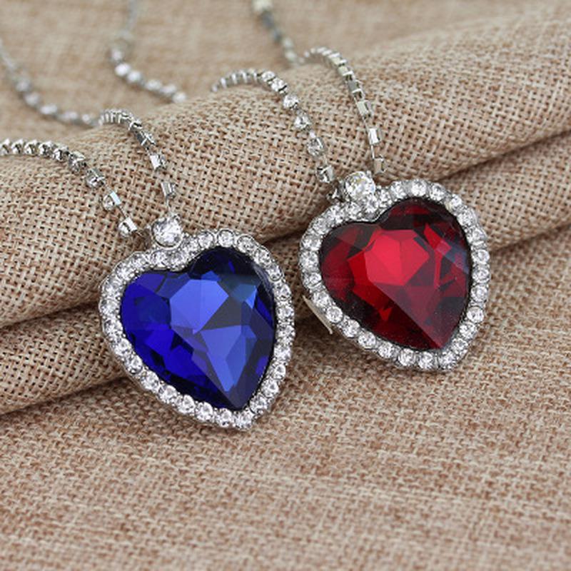 

Pendant Necklaces Titanic Heart Of The Ocean For Women Blue Red Romantic CZ Chain Fashion Wedding Jewelry