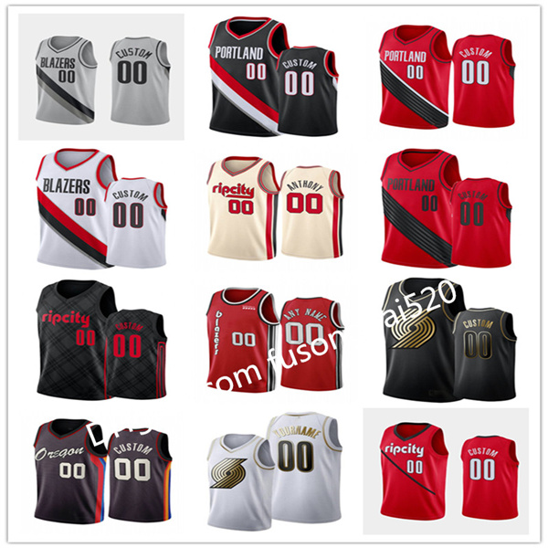

2021 Basketball Jerseys Portland Trail Blazers Damian Lillard Carmelo Anthony C.J. McCollum Jusuf Nurkic Enes Kanter Any Player, Black;red