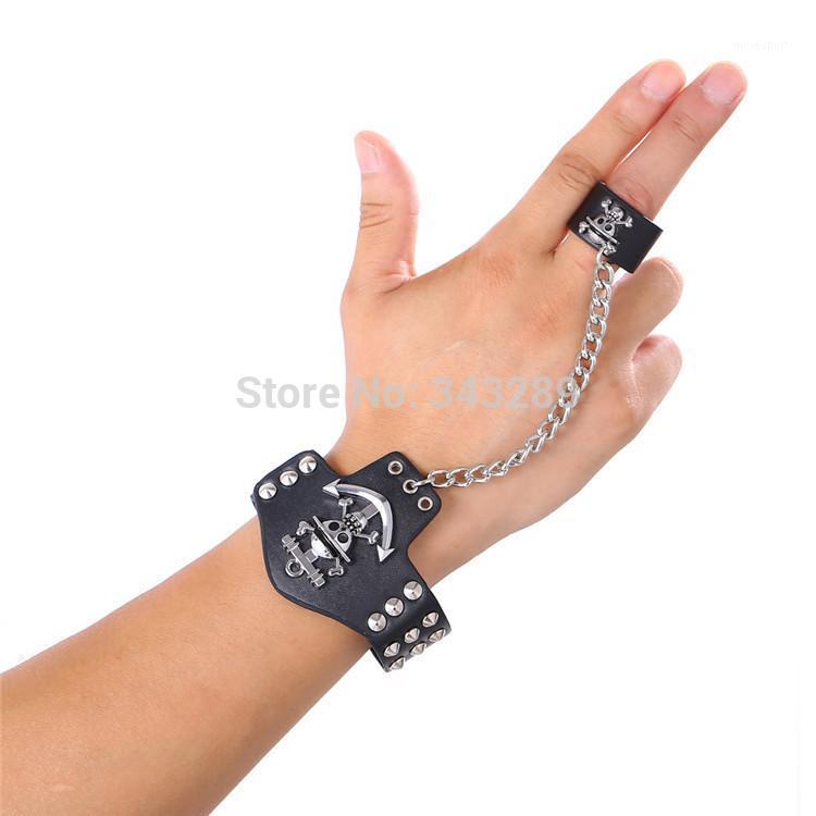 

Charm Bracelets H&F Top Grade Anime One Piece Skull Bracelet Black Leather Rape Punk Style Cosplay Jewelry1