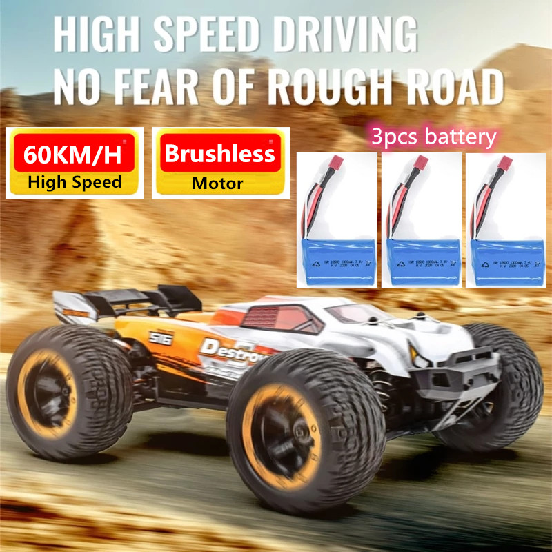 

High Speed 60km/h 4WD 2.4Ghz Remote Control RC Racing Car Shock Absober OFF Load Climbing Car With Brushless Motor 3pcs Battery