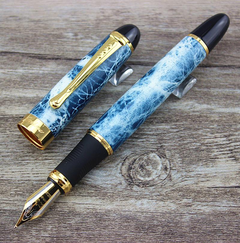 

SEA BLUE MARBLE AND GOLDEN WITH FIREWORK 0.7mm BROAD NIB FOUNTAIN PEN JINHAO 450 Pens