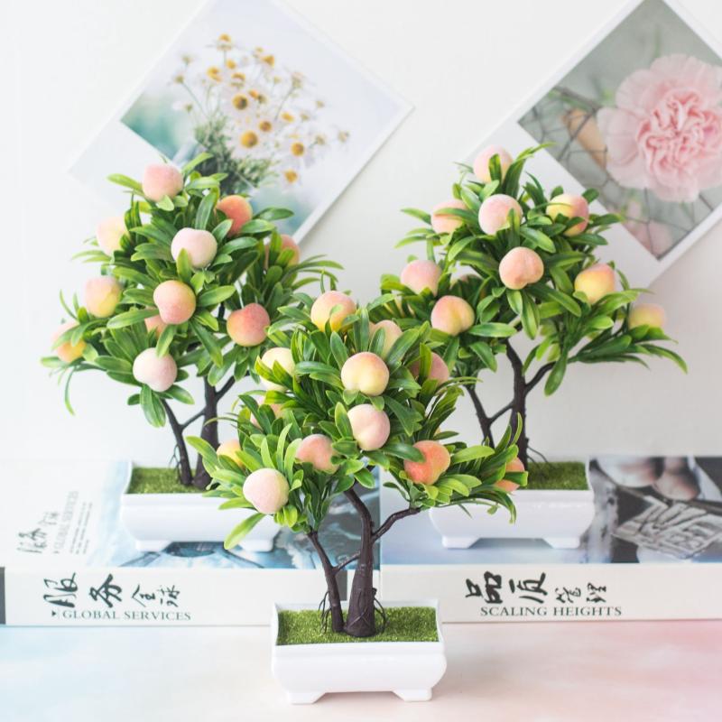 

Decorative Flowers & Wreaths Bonsai Peachs Artificial Plant Fruit Fake Plants With Potted For Home Decor Garden/baclony/living Room 1pc Art, Green