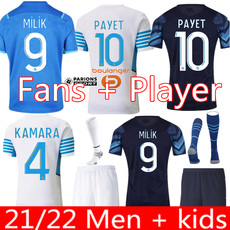 

21 22 Marseille soccer jerseys Olympique De 2021 2022 OM MILIK maillot foot GERSON THAUVIN ÜNDER KAMARA PAYET football shirts men + kids kit GUENDOUZI, 10