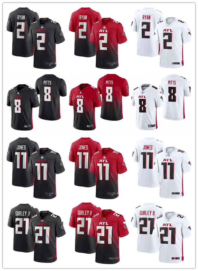 

Men Women Youth Atlanta Falcons 18 Calvin Ridley 11 Julio Jones 21 Todd Gurley II 2 Matt Ryan 8 Kyle Pitts custom Football Jersey, Black;red