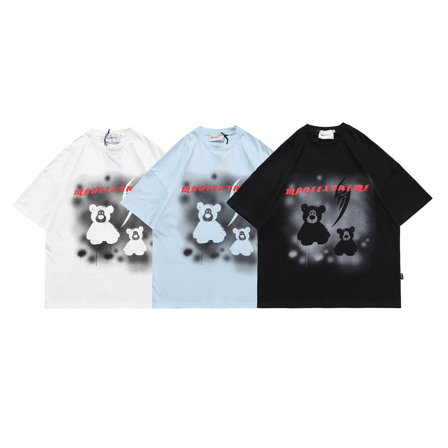 

fashion t shirt harajuku bear print short sleeve for women, White;black