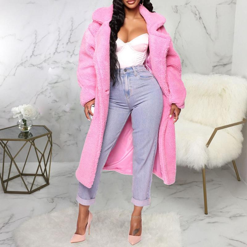 

Women's Fur & Faux Pink Long Teddy Jacket Coat Women Winter 2021 Thick Warm Oversize Chunky Outerwear Overcoat Ladies Lambswool Lamb Coats, Black