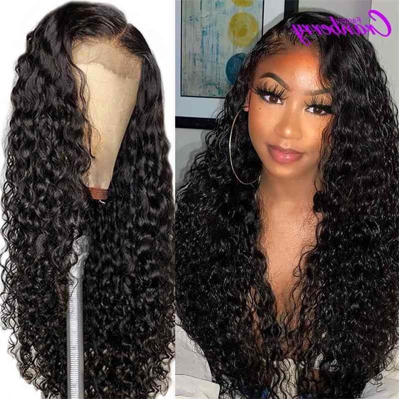 

Peruvian Water Wave Cranberry Remy Human s For Black Women 4x4 Lace Closure Wig Pre lucked Hairline, Natural color