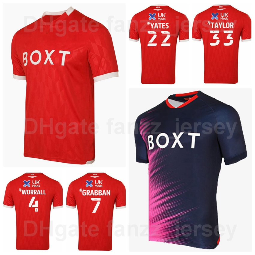 

2021-2022 Nottingham Forest 7 GRABBAN Soccer Jersey 33 TAYLOR 22 YATES 25 MURRAY 4 WORRALL 23 LOLLEY 5 RIBEIRO 18 CAFU 30 SAMBA Football Shirt Kits Red Navy Blue Home, With patch