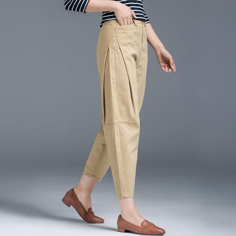 

Women's Pants & Capris 2021 Spring Autumn Women Personality High Waist Harem Lady All-Match Cotton Solid Beam Feet Ankle-Length Trousers N60, 970 black