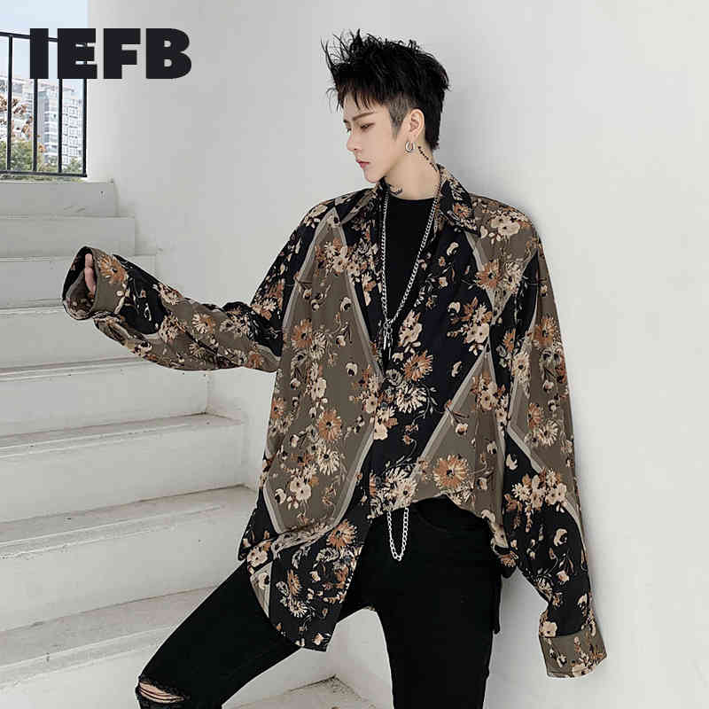 

IEFB /men's wear Spring fashion vintage Printing Chiffon Sunscreen Shirt loose big size tops 9Y1031 210524, Graph coloring