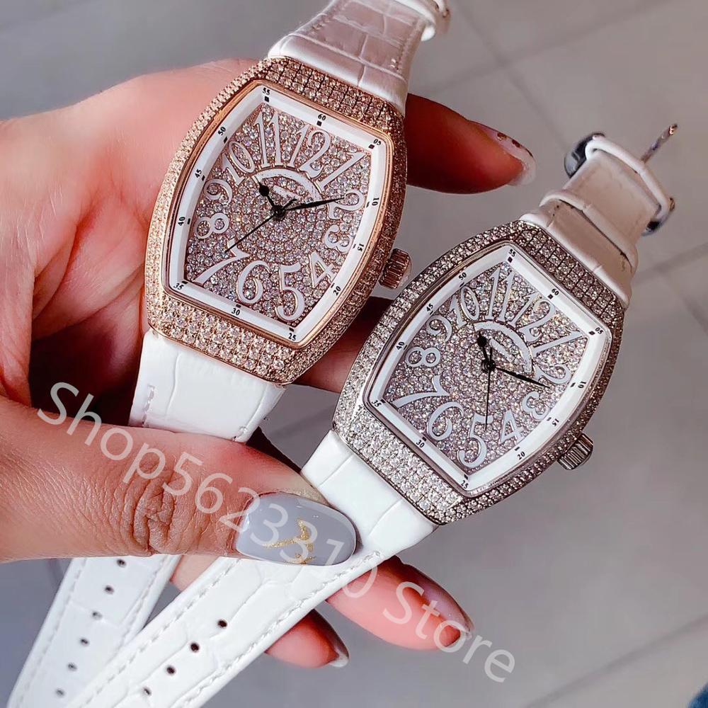 

Famous Brand Fashion wine Barrel watches CZ Quartz Wrist Watch stainless steel waterproof Clock women Genuine leather Dial watch, Multi-color
