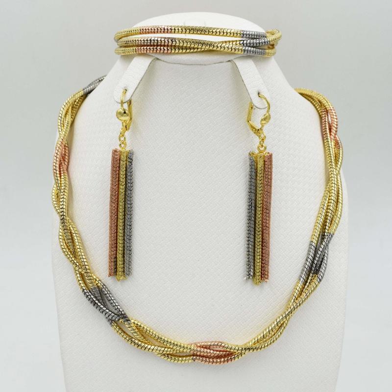 

Earrings & Necklace 2021 High Quality Italy 750 Jewelry Sets Fashion Parure Bijoux Femme Dubai Arican China Choker, As pic