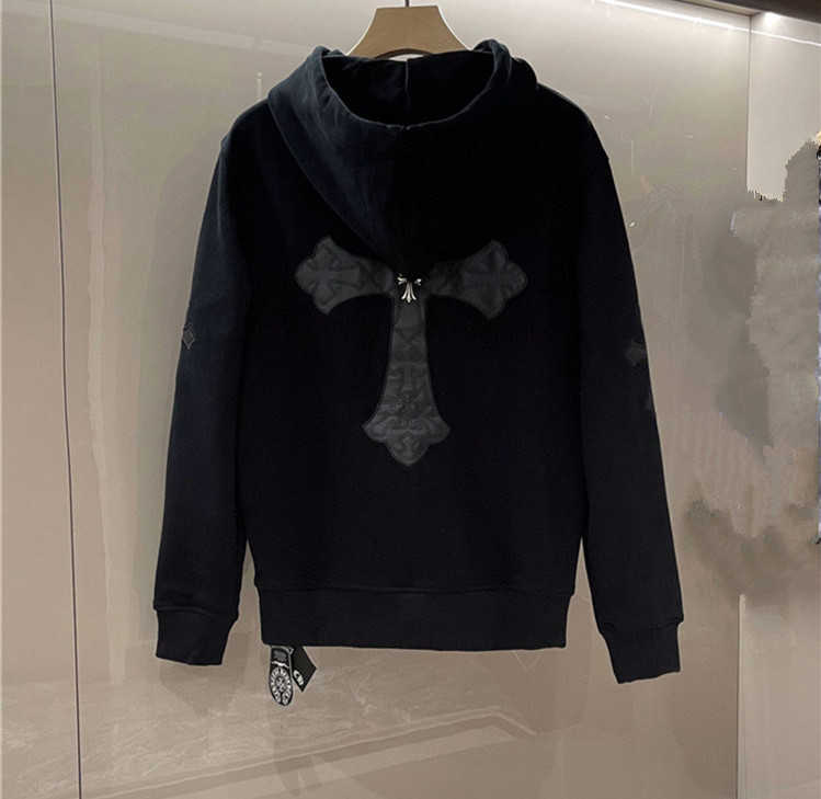

Wholesale Chrome Leather Horseshoe Cross Men's and Women's Cardigan Hoodie Jacket, Black