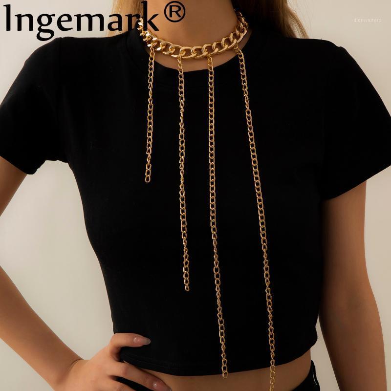 

Chains Punk Aluminum Chain Necklace Chokers Bohemian Fashion Geometric Long Tassel Link Pendant Necklaces For Men Women Femme Jewelry