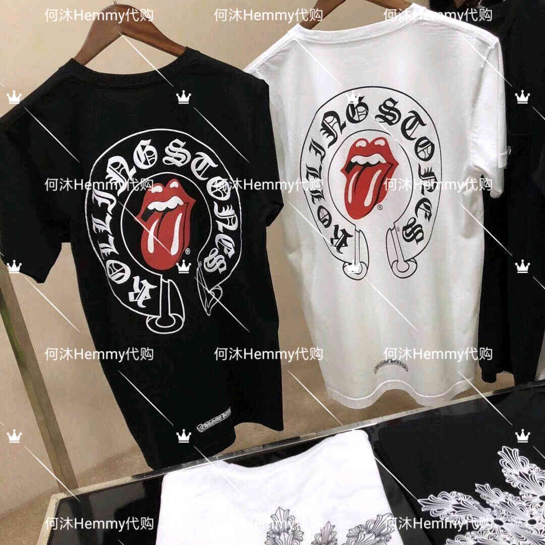 

Chrome cross hearts back big tongue horseshoe crew neck men's and women's Short Sleeve T-Shirt Y03M, White;black