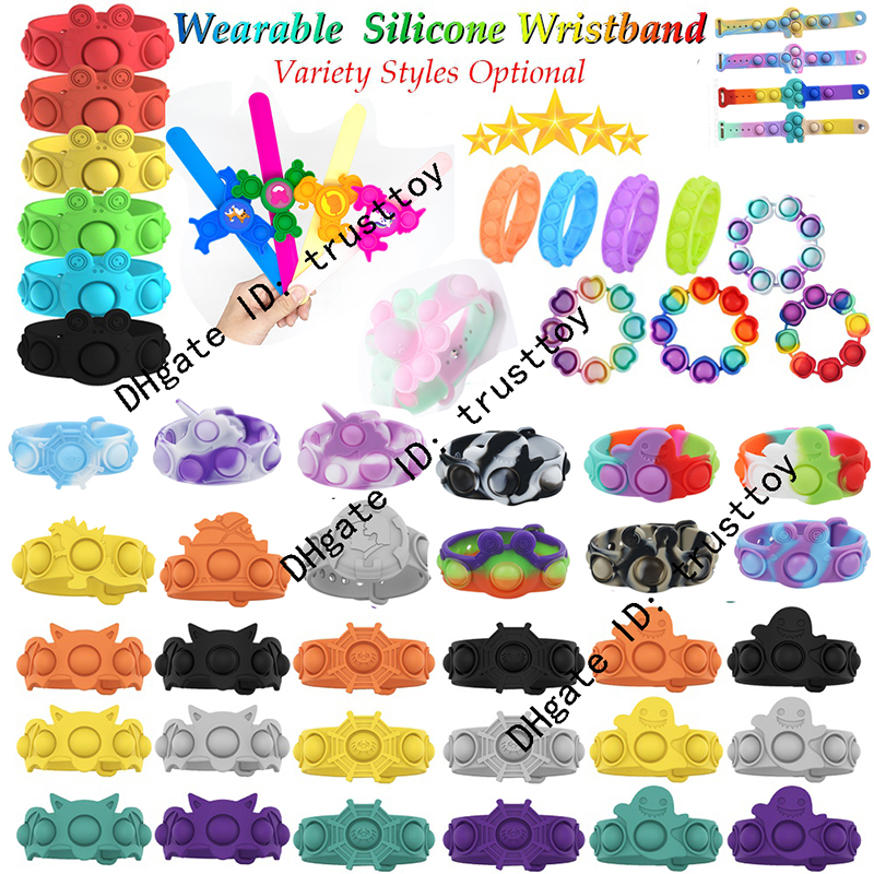 

Halloween Fidget Bracelet Toys Wristband Spinner Rainbow Push Bubble Sensory Decompression Novelty Toy Autism Special Needs Stress Reliever Party Kids Gifts