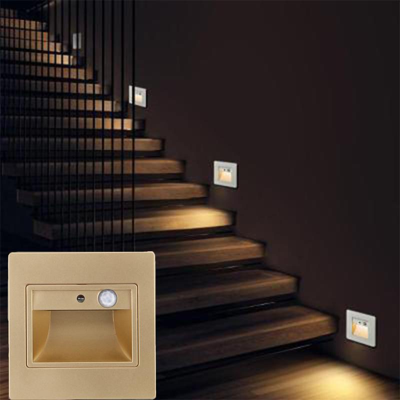 

Wall Lamp 2021 Night Light Intelligent PIR Motion Detector Sensor LED Stair Recessed Step Ladder Kitchen Foyer
