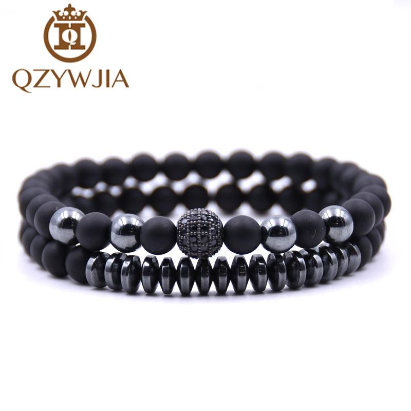 

2PCS/Set Matte Black Natural Stone Bracelet 6mm Elastic Rope Bead Fashion Men Women Charm Jewelry Pulseras Beaded, Strands