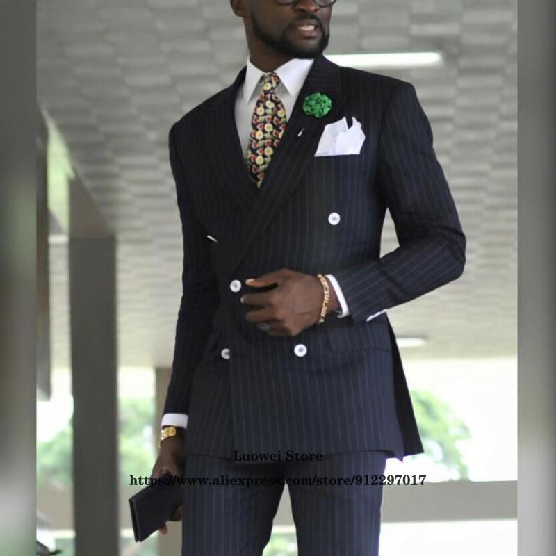 

Men's Suits & Blazers Classic Stripe Slim Fit Mens 2 Piece Jacket Pants Sets Formal Business Double Breasted Blazer Groom Tuxedo Costume Hom, Custom