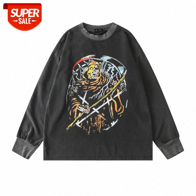 

Street men and women couples distressed wash print round neck frayed long-sleeved pullover sweater #fX4a, Black