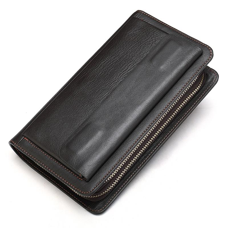 

Wallets Men's Handbags Genuine Leather Clutches Long Suede Mobile Phone Bag Large Capacity Double Zipper Wallet, Red;black