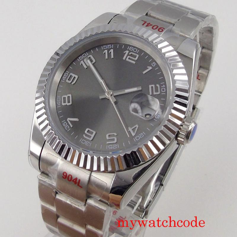 

Wristwatches 40mm Grey Dial Automatic Men Watch Sapphire Glass MIYOTA 8215 Movement Luminous 904L Oyster Bracelet Curved Bezel, Mingzhu 2813