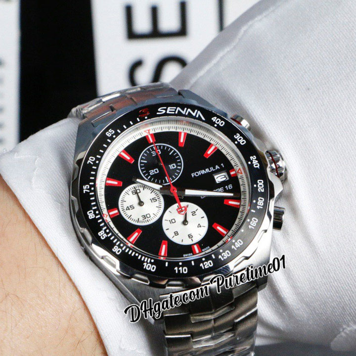 

F1 F one Formula 1 Senna Miyota Quartz Chronograph Mens Watch White Inner Black Dial Red Stick Markers Stainless Steel Bracelet Stopwatch Watches Puretime01 Z43a1, Customized waterproof service