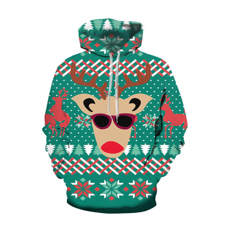 

Christmas puppy 3D Pattern Hoodie Visual Impact Party Top Punk Gothic Round Neck High Quality Sweater Hoodie, Black