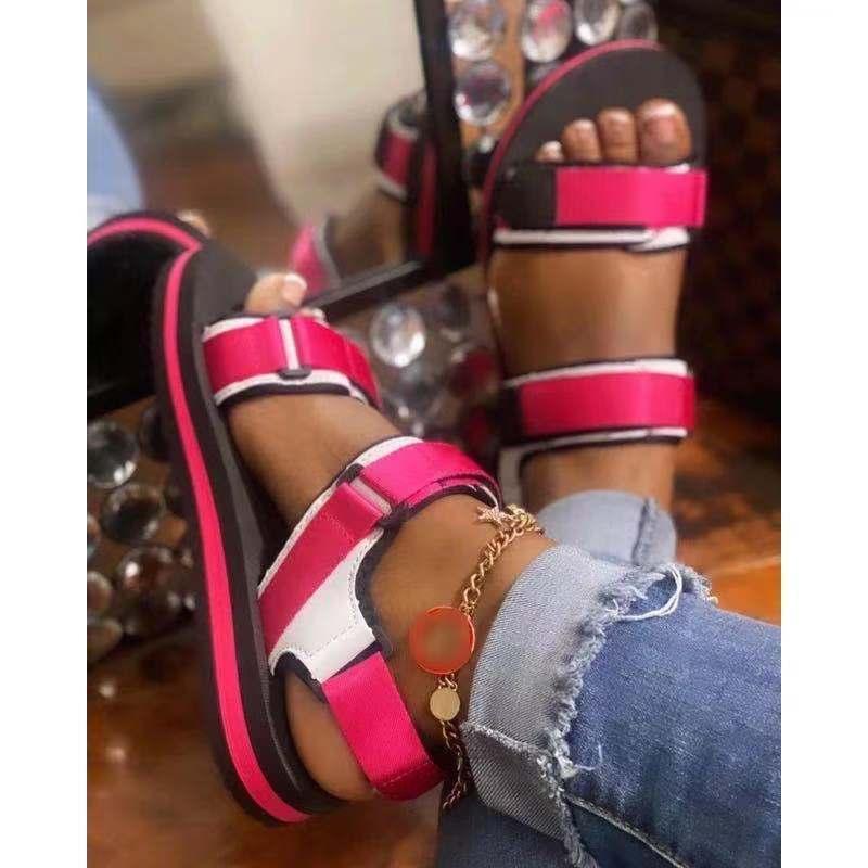 

Sandals Summer Women Soft Mixed Color Platform Hook&loop Open Toe Shoes For Ladies Outdoor Beach Casual Comfy Female Footwear, Black