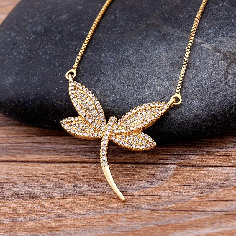 

Chains Fashion Gold Full Zircon Jewelry Dragonfly Pendant Necklaces For Women Party Birthday Christmas Valentine'S Day, Silver