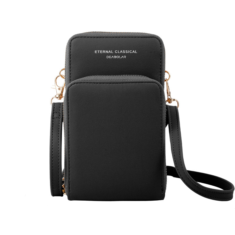 

3 Pockets Messenger Women Shoulder Bags Phone Wallet Capacity Ladies Crossbody Leather Tote Female Purse, Black