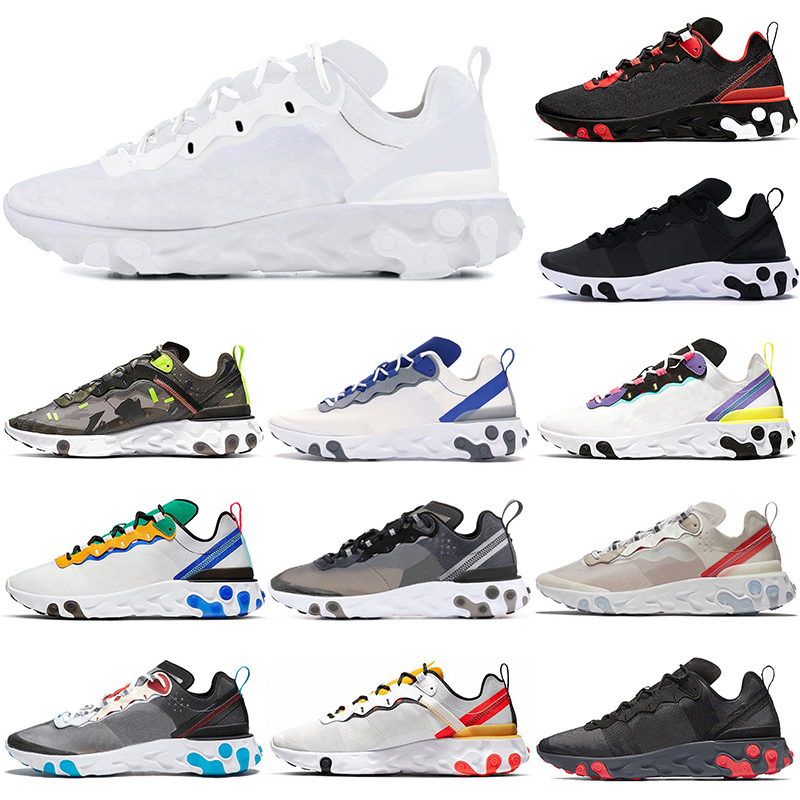 

2021 react running shoes element women 55 87 Triple Black white Camo hyper pink Anthracite Sail Dark Grey Tour Yellow Solar Red trainers sneakers, 55 team red 40-45