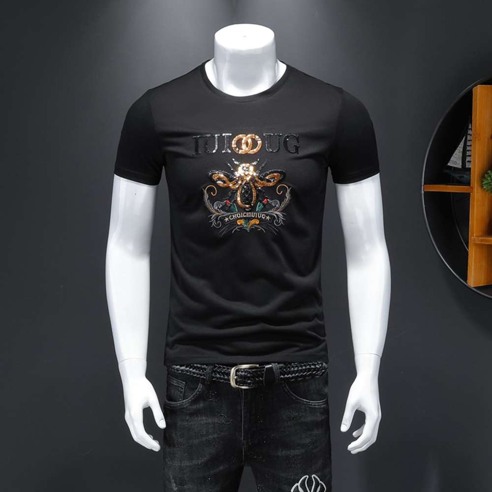 

polo Vetement Homme Short Mouw Lent 2021 Lovertjeborduurwerk Slim Heavy T-shirt Men Fashion top Tea, White;black