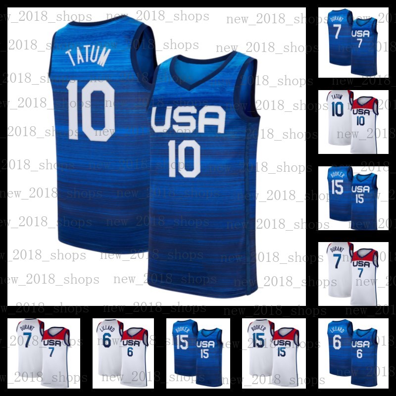

Devin 15 Booker Summer Olympics States Basketball Jersey Kevin 7 Durant Damian 6 Lillard Jayson 10 Tatum Men's 2021 2022 America Away Home United, Black;red