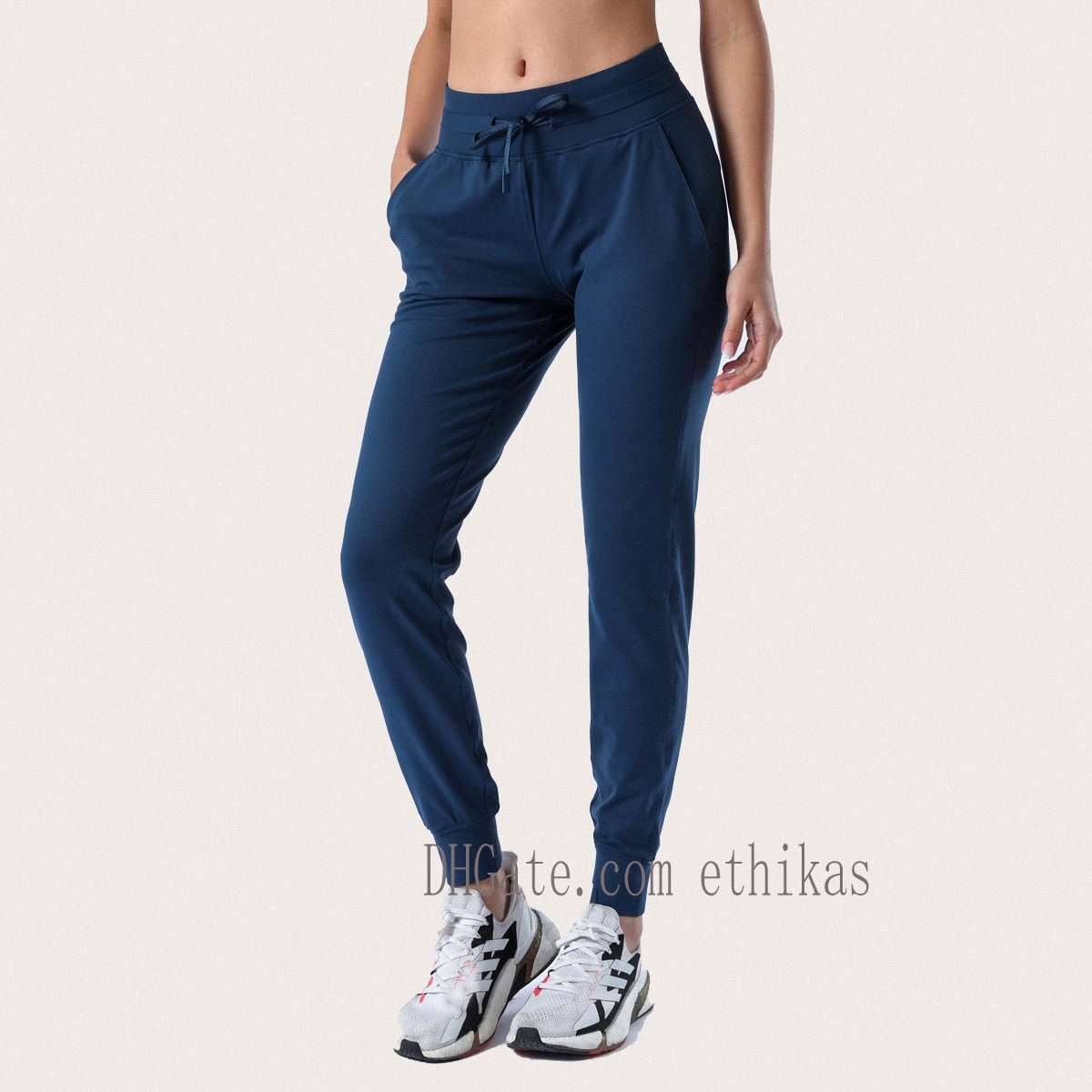 

Lu Yoga Fabric Naked-feel Workout Sport Joggers Pants Womens Waist Drawstring Fitness Running Sweat lu lemon lululemon pant with Two Side Pocket Style, Black;white