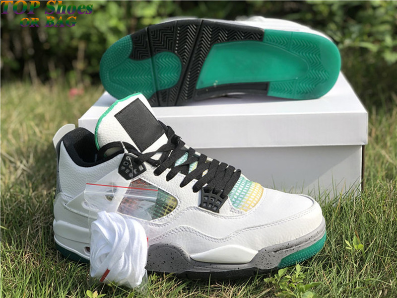 

2021 4 WMNS Rasta mens basketball shoes Jumpman 4s white Tech Grey Genuine Leather sport outdoor Sneakers with box full size 40--47.5, #1