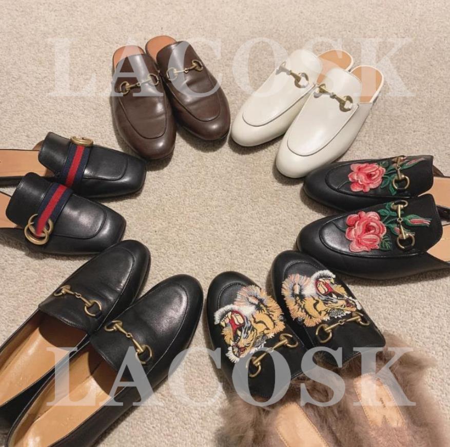 

2022 Multicolor Women Princetown Designer Slippers Embroidery Half Sandals Classic Metal Buckle Slides Genuine Leather Flats with Box