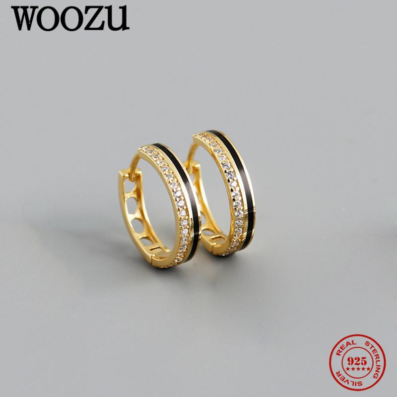 

Hoop & Huggie WOOZU Minimalist Black Circle Zircon Earrings For Women French Rock Delicate Ear Buckle 925 Sterling Silver Jewelry