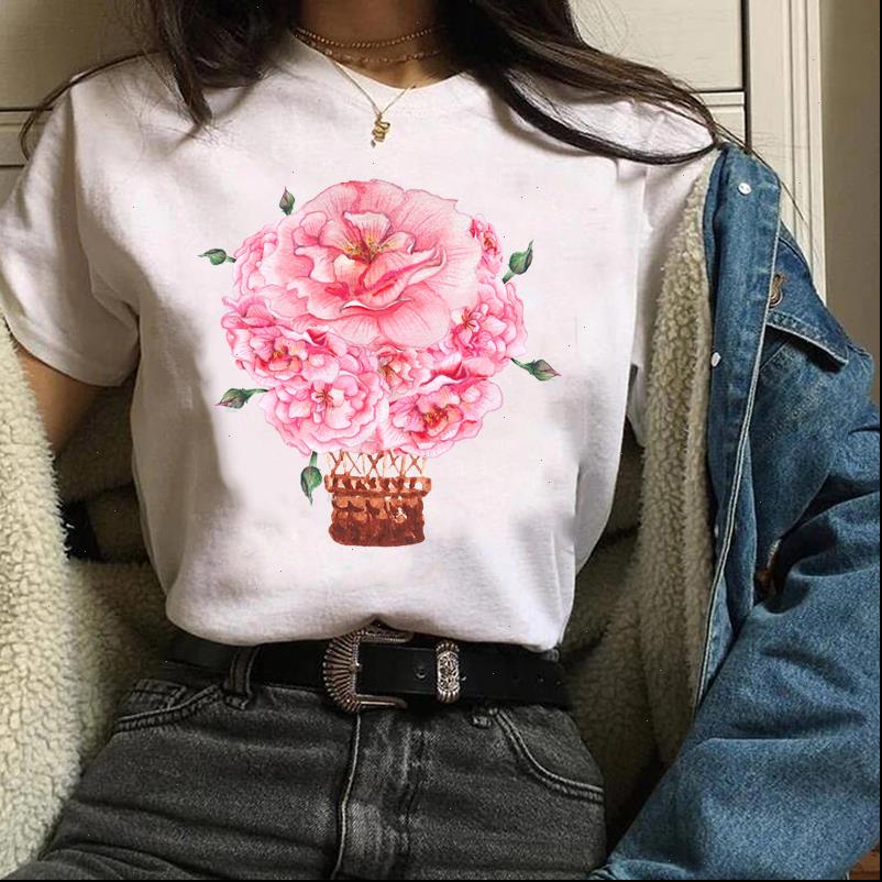 

tees graphic balloon flower women elegant girl cute print clothing 90s clothes t shirt womens, White