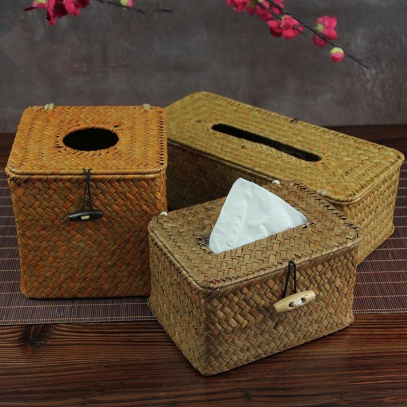 

Tissue Boxes & Napkins Handmade Straw Rattan Weaving Box Cover For Paper Towel Handkerchief Napkin Holder Home Decorative Servilletero Case