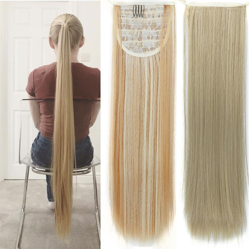 

Synthetic Wigs Long Silky Straight Ponytails Clip In Pony Tail Heat Resistant Fake Hair Wrap Round Hairpiece 30-32 Inch, 107