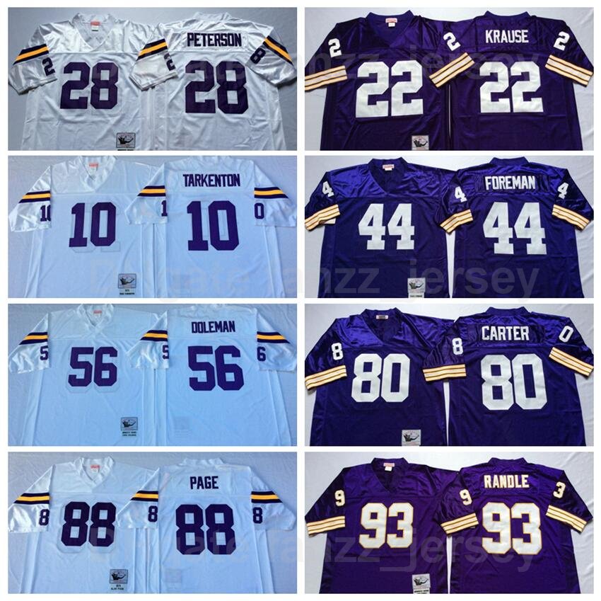 

NCAA Vintage Football Retro 80 Cris Carter Jersey 56 Chris Doleman 88 Alan Page 93 John Randle 22 Paul Krause 28 Adrian Peterson, 93 white